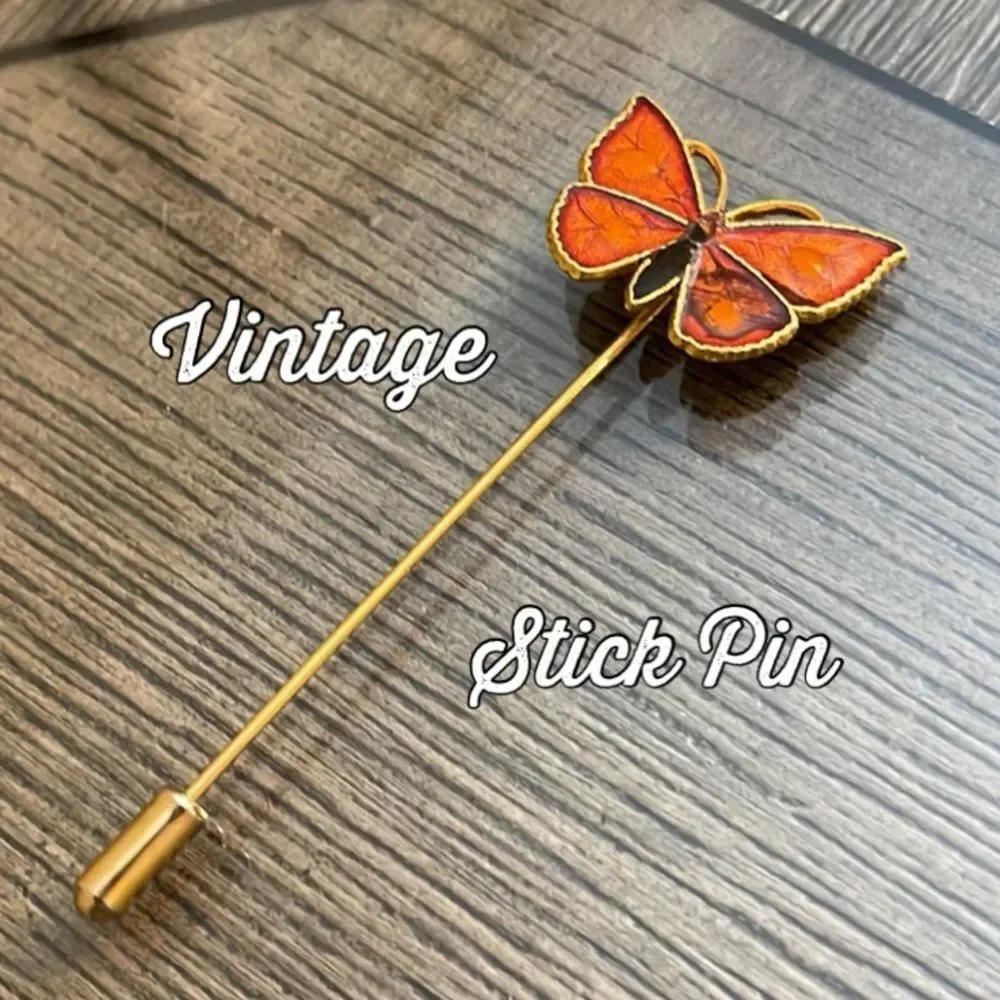 Vintage Orange Enamel Butterfly Stick Pin